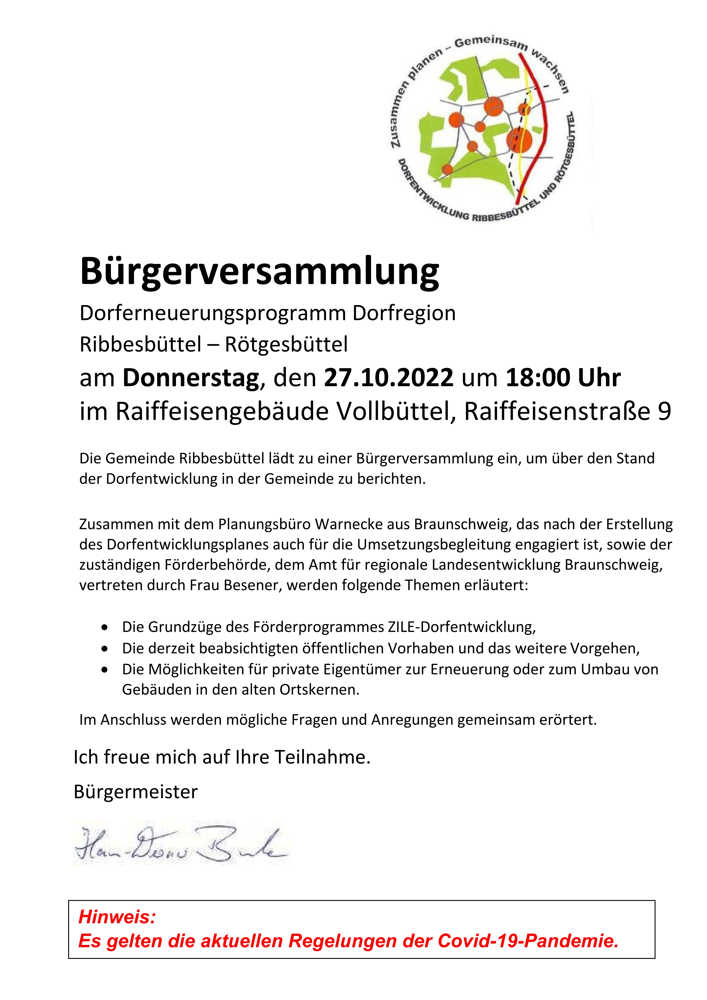 00 NEU Offentliche Bekanntmachung Burgerversammlung Dorfregion  Ribbesbuttel 2022 01